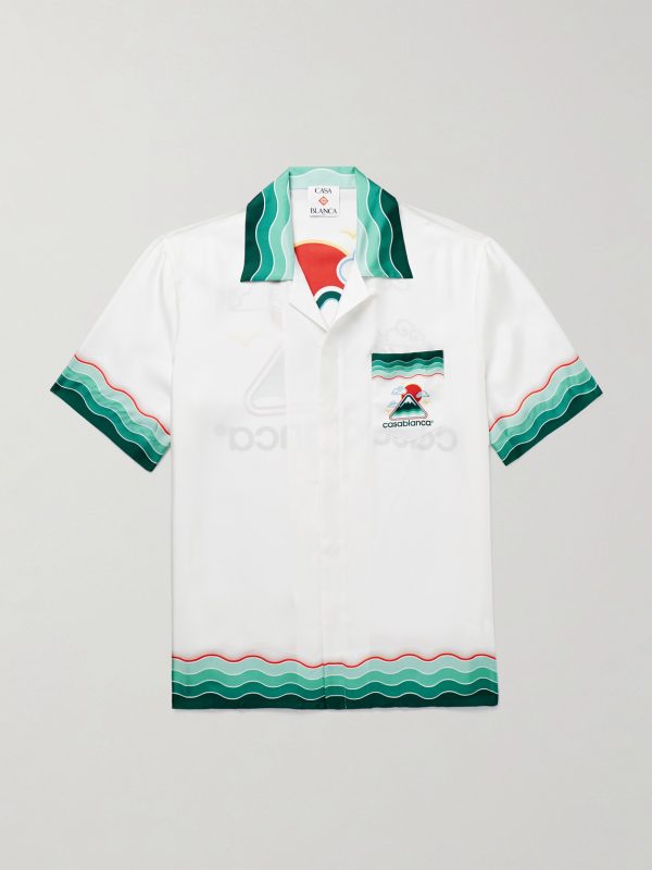 Convertible-Collar Printed Silk-Twill Shirt