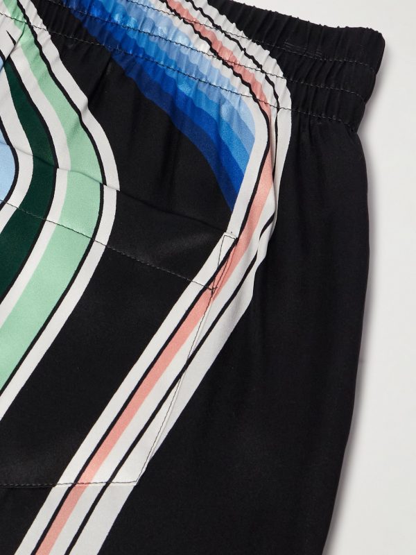 Graphic Mountain Straight-Leg Logo-Print Silk-Twill Drawstring Shorts - CU Graphic Mountain Straight-Leg Logo-Print Silk-Twill Drawstring Shorts - CU