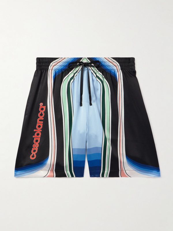 Graphic Mountain Straight-Leg Logo-Print Silk-Twill Drawstring Shorts Graphic Mountain Straight-Leg Logo-Print Silk-Twill Drawstring Shorts