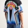 Graphic Mountain Convertible-Collar Logo-Print Silk-Satin Shirt - BK Graphic Mountain Convertible-Collar Logo-Print Silk-Satin Shirt - BK