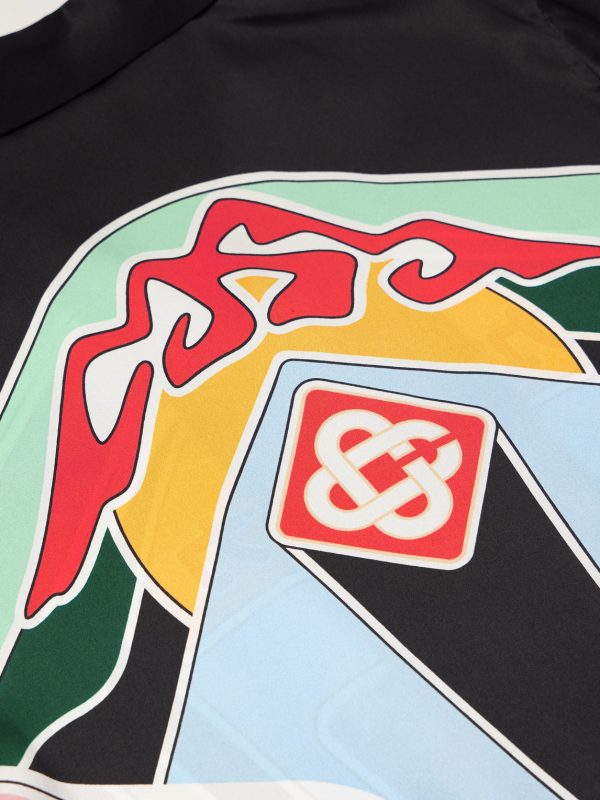 Graphic Mountain Convertible-Collar Logo-Print Silk-Satin Shirt - E1 Graphic Mountain Convertible-Collar Logo-Print Silk-Satin Shirt - E1