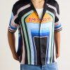 Graphic Mountain Convertible-Collar Logo-Print Silk-Satin Shirt - FR Graphic Mountain Convertible-Collar Logo-Print Silk-Satin Shirt - FR