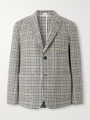 Unstructured Checked Houndstooth Wool-Tweed Blazer