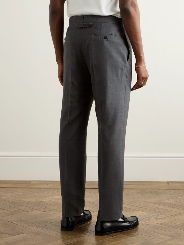 Slim-Fit Straight-Leg Pleated Wool Trousers - BK