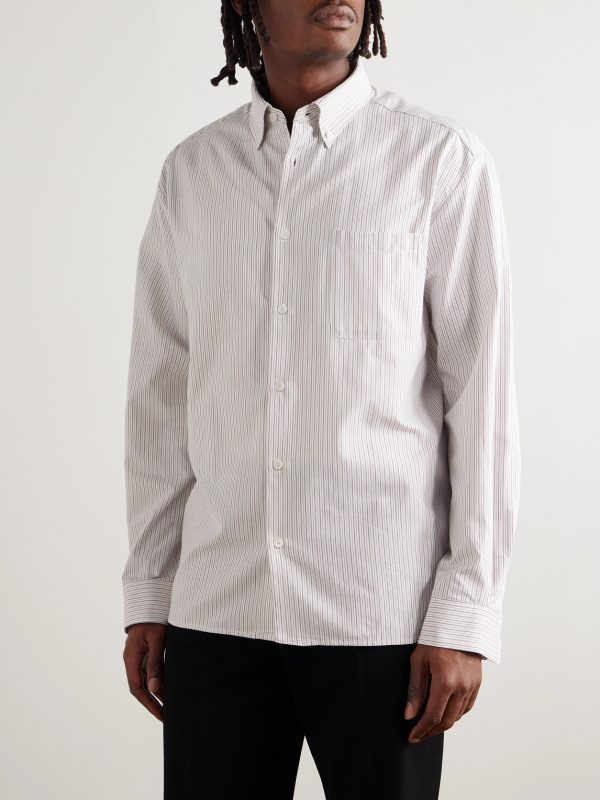 Mateo Button-Down Collar Pinstriped Organic Cotton Shirt - FR Mateo Button-Down Collar Pinstriped Organic Cotton Shirt - FR