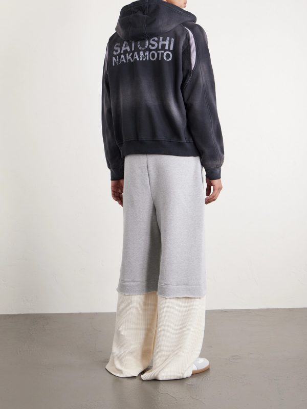 Wide-Leg Logo-Embellished Cotton-Jersey and Waffle-Knit Sweatpants - BK