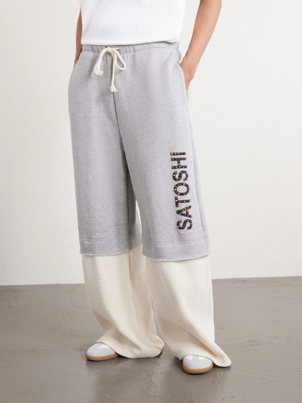 Wide-Leg Logo-Embellished Cotton-Jersey and Waffle-Knit Sweatpants - FR