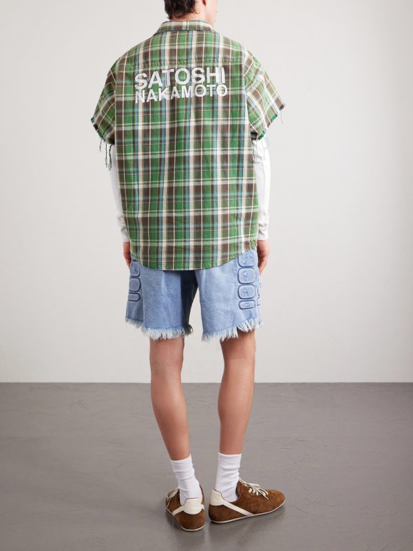 Layered Frayed Checked Cotton-Flannel and Waffle-Knit Shirt - BK Layered Frayed Checked Cotton-Flannel and Waffle-Knit Shirt - BK