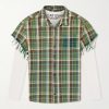Layered Frayed Checked Cotton-Flannel and Waffle-Knit Shirt Layered Frayed Checked Cotton-Flannel and Waffle-Knit Shirt