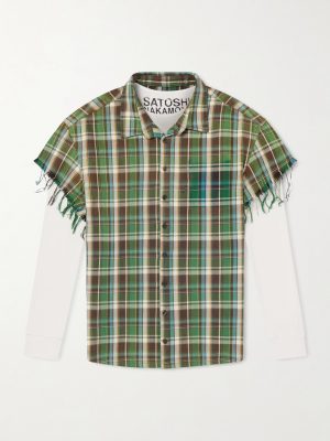 Layered Frayed Checked Cotton-Flannel and Waffle-Knit Shirt Layered Frayed Checked Cotton-Flannel and Waffle-Knit Shirt