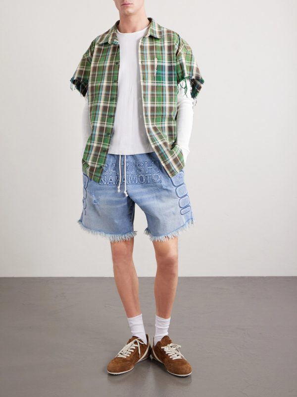 Layered Frayed Checked Cotton-Flannel and Waffle-Knit Shirt - OU Layered Frayed Checked Cotton-Flannel and Waffle-Knit Shirt - OU