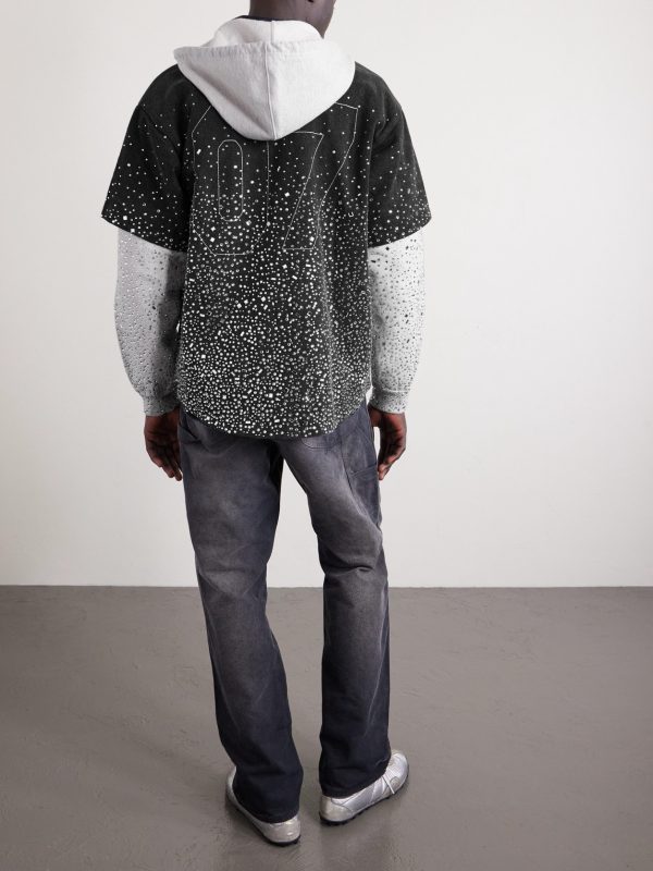 Embellished Layered Cotton Hoodie - BK Embellished Layered Cotton Hoodie - BK