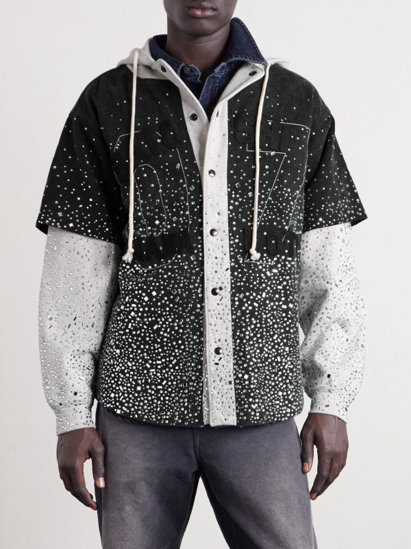Embellished Layered Cotton Hoodie - FR Embellished Layered Cotton Hoodie - FR