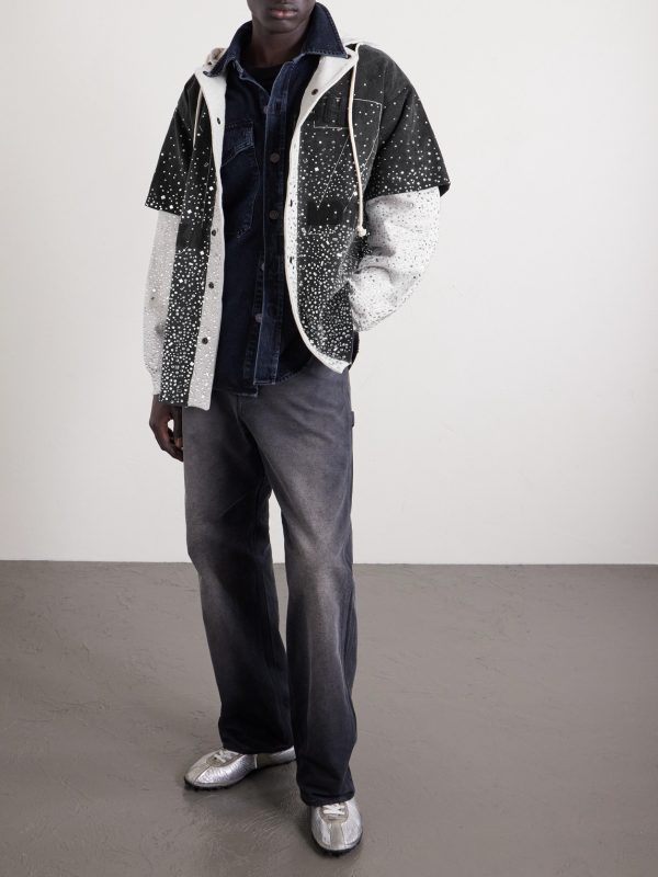 Embellished Layered Cotton Hoodie - OU Embellished Layered Cotton Hoodie - OU