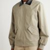 Leather-Trimmed Cotton-Blend Harrington Jacket - FR Leather-Trimmed Cotton-Blend Harrington Jacket - FR