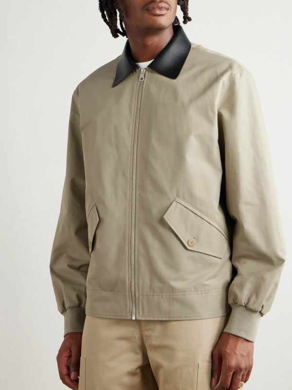 Leather-Trimmed Cotton-Blend Harrington Jacket - FR Leather-Trimmed Cotton-Blend Harrington Jacket - FR