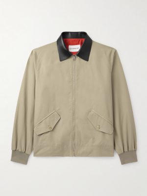 Leather-Trimmed Cotton-Blend Harrington Jacket Leather-Trimmed Cotton-Blend Harrington Jacket