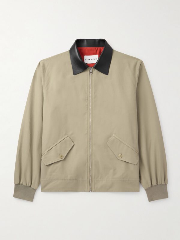 Leather-Trimmed Cotton-Blend Harrington Jacket Leather-Trimmed Cotton-Blend Harrington Jacket