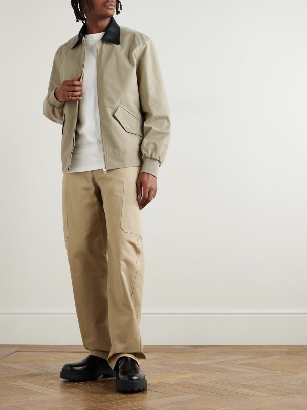 Leather-Trimmed Cotton-Blend Harrington Jacket - OU Leather-Trimmed Cotton-Blend Harrington Jacket - OU