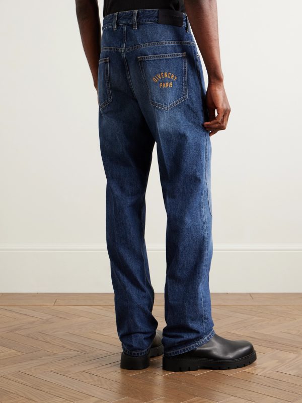 Logo-Embroidered Straight-Leg Jeans - BK Logo-Embroidered Straight-Leg Jeans - BK