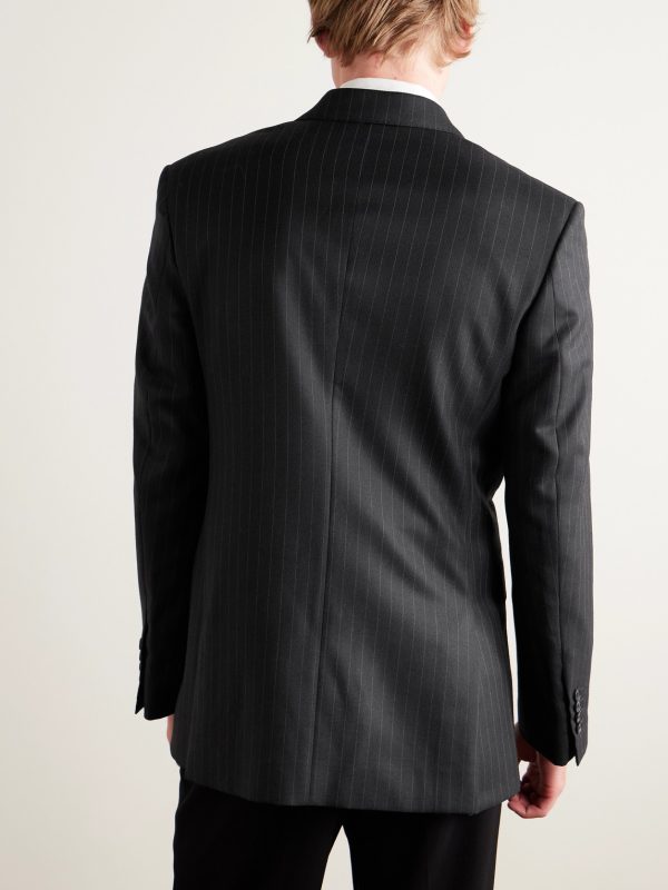 Double-Breasted Pinstriped Wool-Twill Suit Jacket - BK