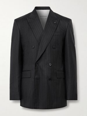 Double-Breasted Pinstriped Wool-Twill Suit Jacket Double-Breasted Pinstriped Wool-Twill Suit Jacket