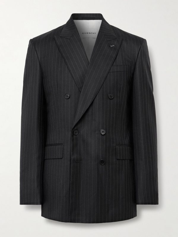 Double-Breasted Pinstriped Wool-Twill Suit Jacket