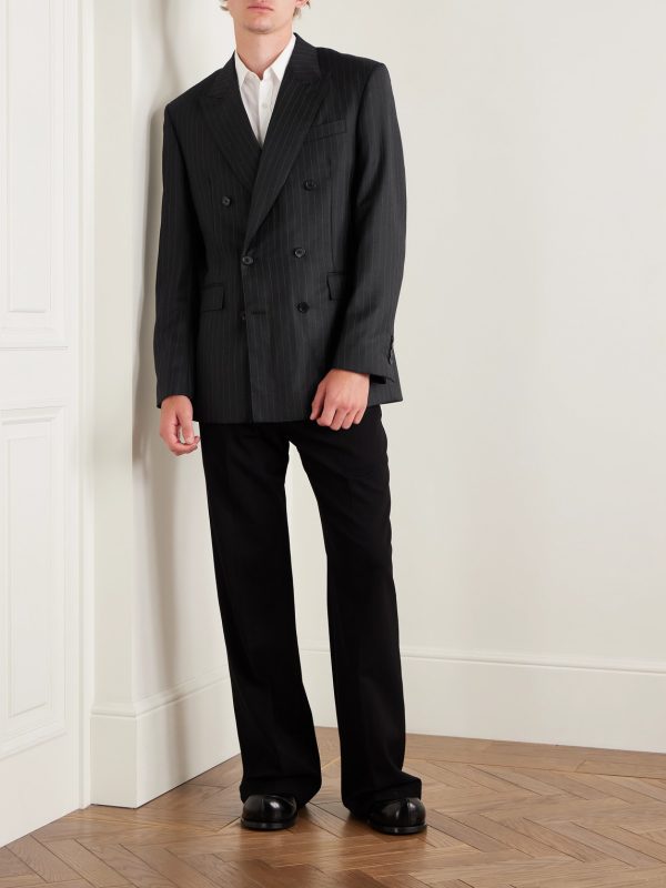 Double-Breasted Pinstriped Wool-Twill Suit Jacket - OU