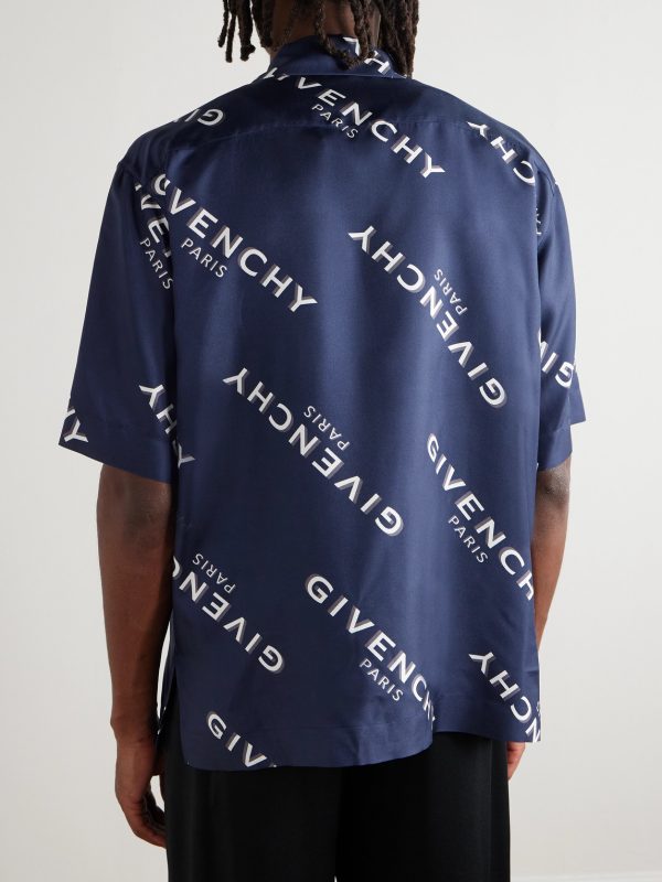 Convertible-Collar Logo-Print Silk-Twill Shirt - BK Convertible-Collar Logo-Print Silk-Twill Shirt - BK