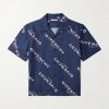 Convertible-Collar Logo-Print Silk-Twill Shirt Convertible-Collar Logo-Print Silk-Twill Shirt