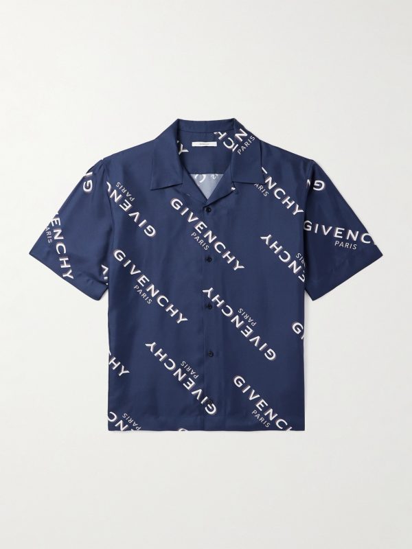 Convertible-Collar Logo-Print Silk-Twill Shirt Convertible-Collar Logo-Print Silk-Twill Shirt