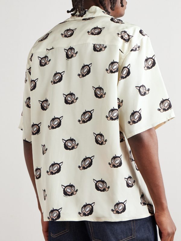Wolves Convertible-Collar Printed Satin-Twill Shirt - BK