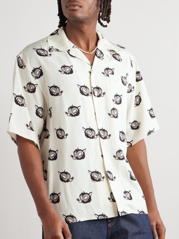 Wolves Convertible-Collar Printed Satin-Twill Shirt - FR