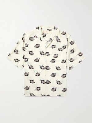 Wolves Convertible-Collar Printed Satin-Twill Shirt
