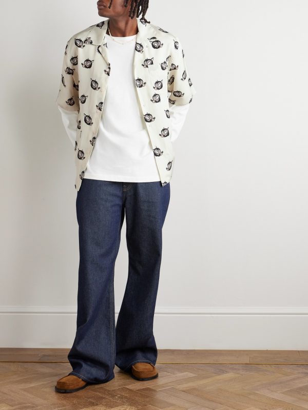 Wolves Convertible-Collar Printed Satin-Twill Shirt - OU