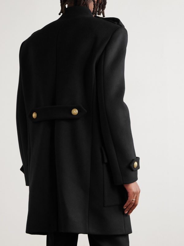 Double-Breasted Embellished Wool and Cashmere-Blend Coat - BK Double-Breasted Embellished Wool and Cashmere-Blend Coat - BK