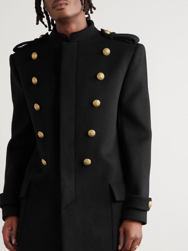 Double-Breasted Embellished Wool and Cashmere-Blend Coat - E1 Double-Breasted Embellished Wool and Cashmere-Blend Coat - E1