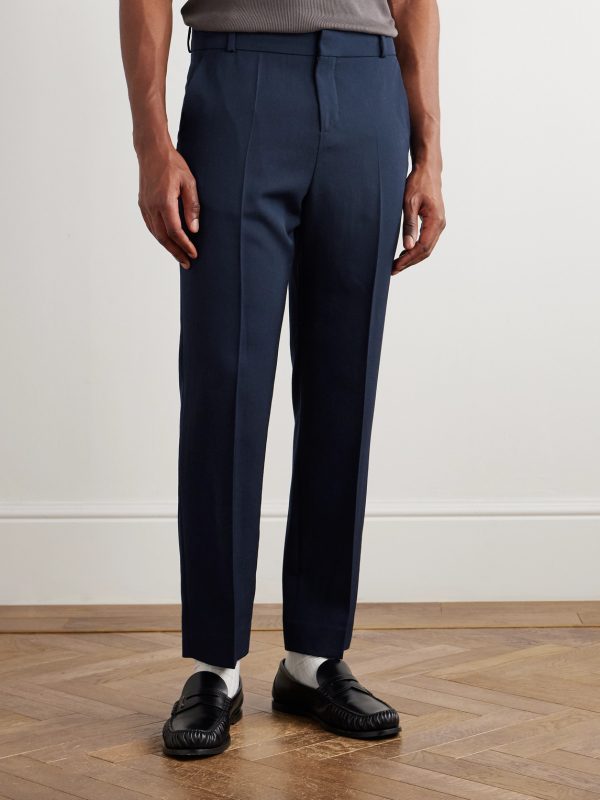 Straight-Leg Cropped Grain De Poudre Wool Trousers - FR