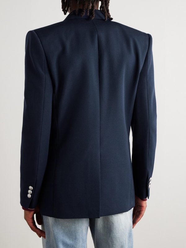 Double-Breasted Grain De Poudre Wool Blazer - BK Double-Breasted Grain De Poudre Wool Blazer - BK