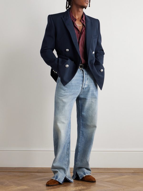 Double-Breasted Grain De Poudre Wool Blazer - OU Double-Breasted Grain De Poudre Wool Blazer - OU