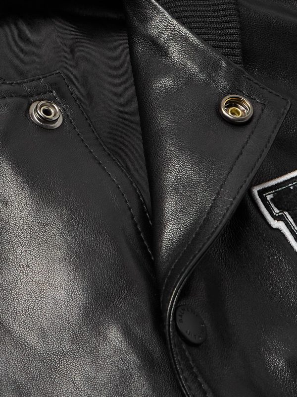 Logo-Appliquéd Leather and Wool Varsity Jacket - CU