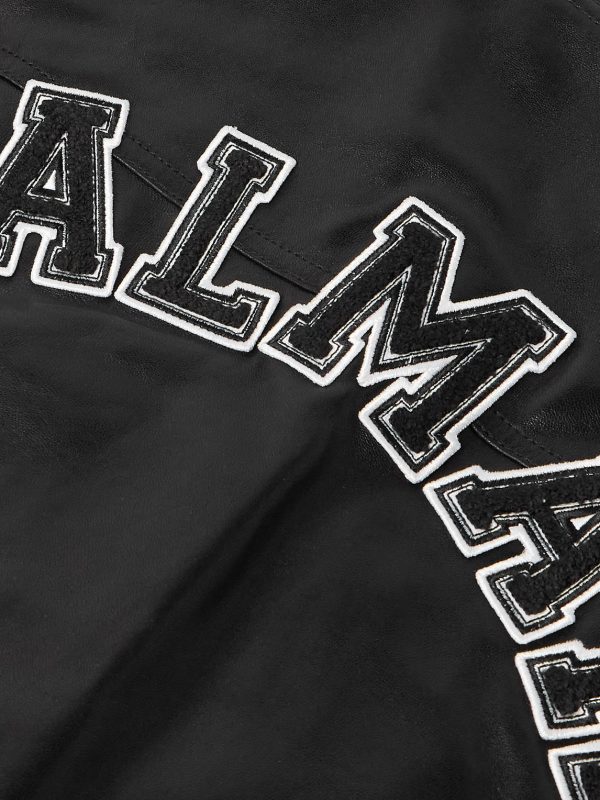 Logo-Appliquéd Leather and Wool Varsity Jacket - E1