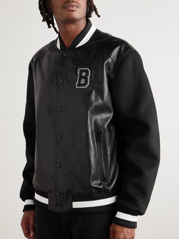 Logo-Appliquéd Leather and Wool Varsity Jacket - FR