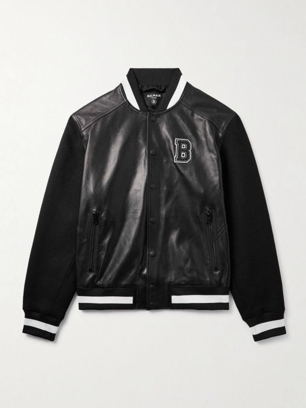 Logo-Appliquéd Leather and Wool Varsity Jacket