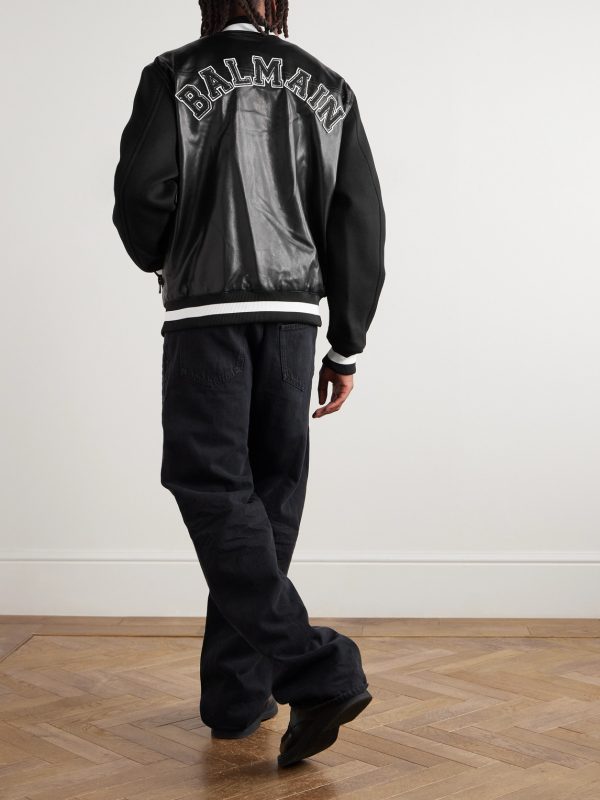 Logo-Appliquéd Leather and Wool Varsity Jacket - OU