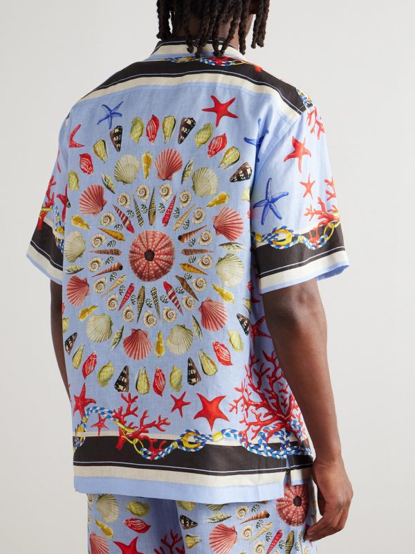 Camp-Collar Printed Linen Shirt - BK Camp-Collar Printed Linen Shirt - BK