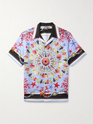 Camp-Collar Printed Linen Shirt