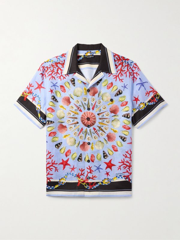 Camp-Collar Printed Linen Shirt Camp-Collar Printed Linen Shirt