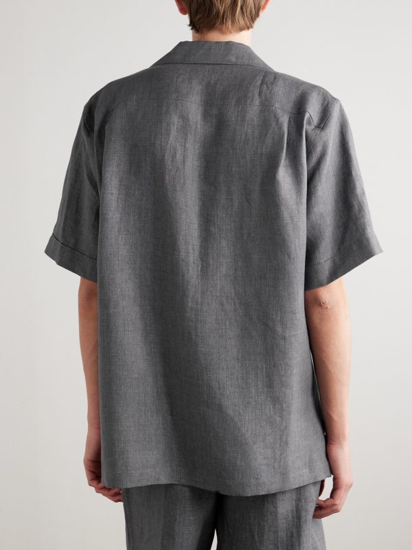 Camp-Collar Logo-Embroidered Linen Shirt - BK Camp-Collar Logo-Embroidered Linen Shirt - BK