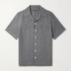 Camp-Collar Logo-Embroidered Linen Shirt Camp-Collar Logo-Embroidered Linen Shirt